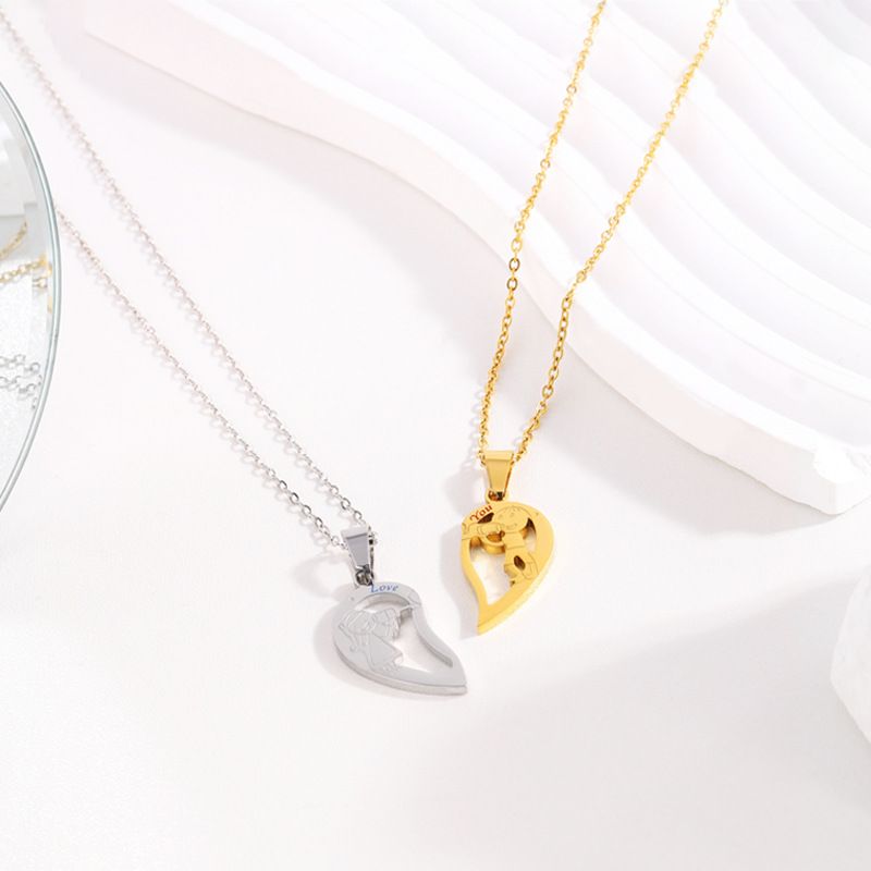 Collier Femme Pendentif Doré Collier Acier Titane Double Clé Pour Femmes Polyvalent Haut De Gamme Mode Collier Cœur Style Couple Chaîne De Clavicule_voghion.com
