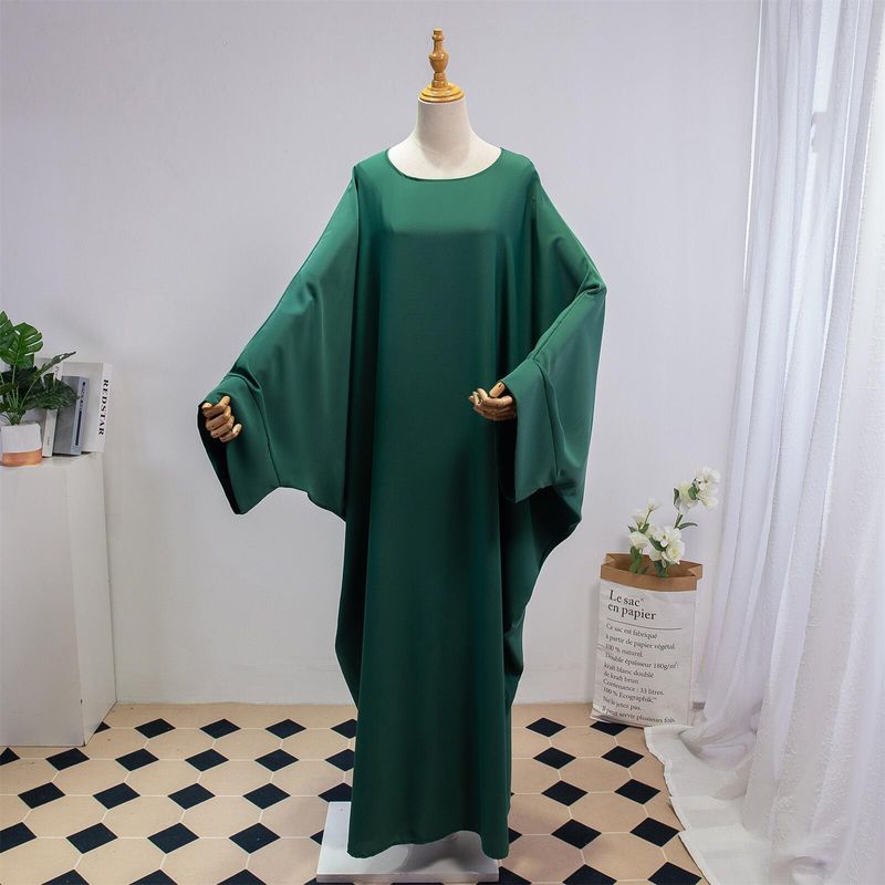 Dammekleeder Einfarweg Arabesch Kleed Fraekleed mat Kappduch Abaya Casual Loose Fliedermausärmel Robe_voghion.com