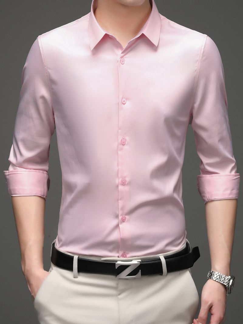 Men's Silk-Satin Dress Shirt – Luxury Long Sleeve Button-Up For Weddings & Parties (38-46, Wrinkle-Free, 11 Colors, Moisture-Wicking)_voghion.com