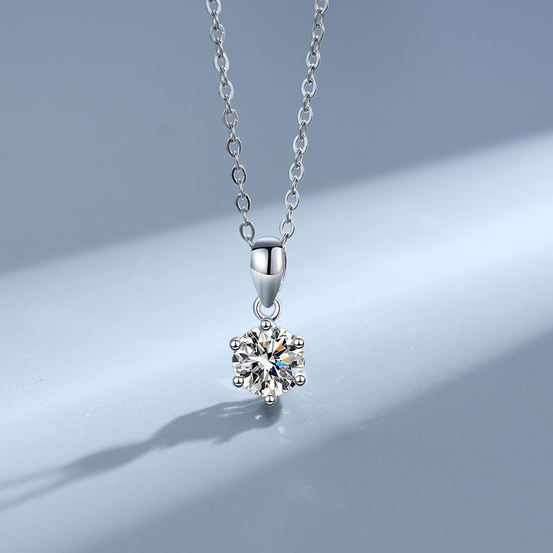 Collana classica in argento sterling a sei griffe con moissanite, semplice catena per clavicola, trasmissione in diretta femminile_voghion.com