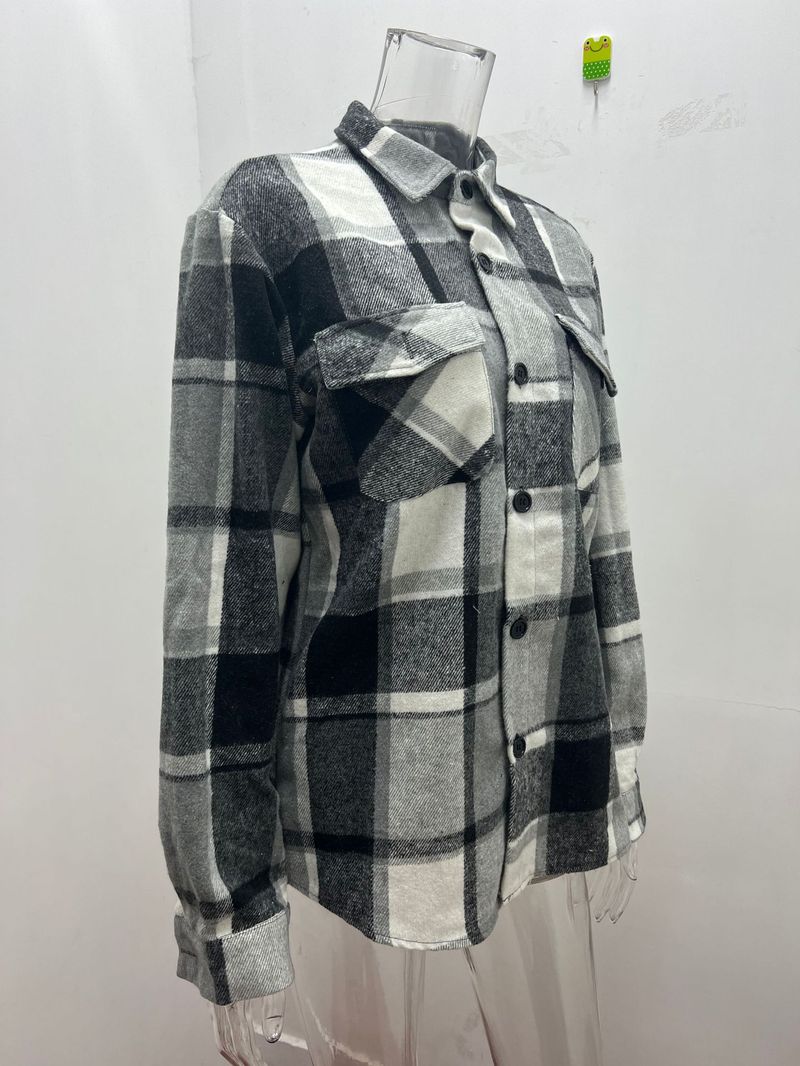 Herrenbekleidung kariertes Hemd langärmlige Knopf-Freizeitjacke_voghion.com