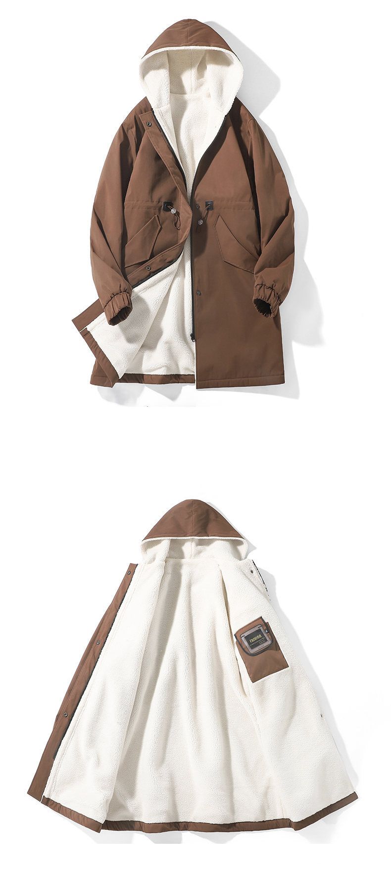 Parka invernale da uomo con fodera in pile – Cappotto lungo con cappuccio di ispirazione britannica e chiusura con cerniera (misto poliestere, vestibilità oversize, pesante)_voghion.com