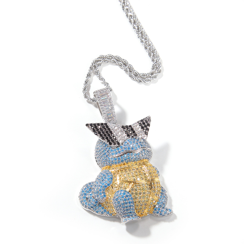 Hip Hop Cartoon Johnny Turtle Full Diamond Pendant with Copper Inlaid Zircon Stone, Cool and Fashionable Bounce Dangle_voghion.com