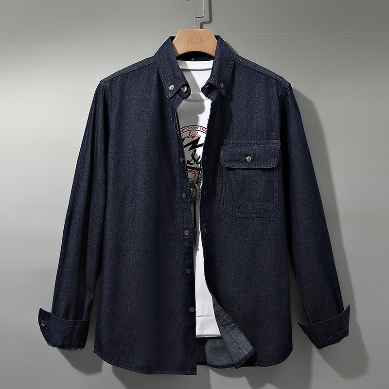 Japanese retro washed cotton casual shirt, men's long sleeved Korean version, trendy and handsome workwear, denim shirt, men's clothing, foreign trade_voghion.com