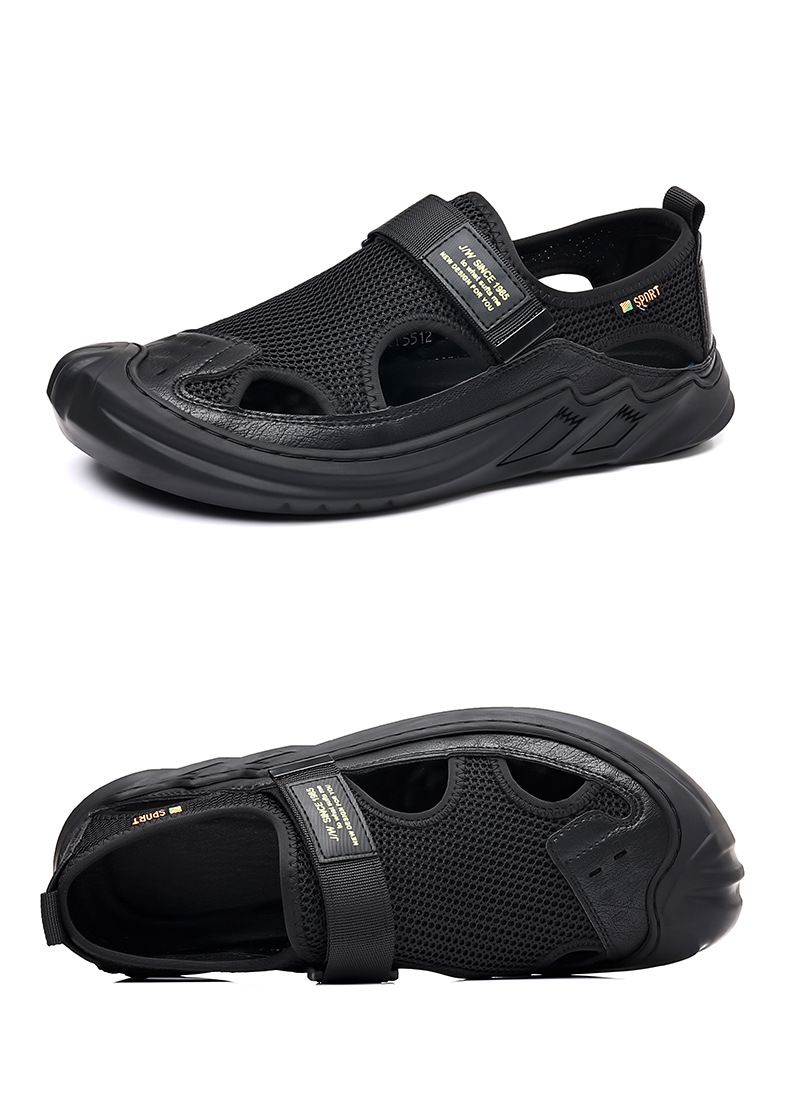 Genuine leather sandals for men's 2024 summer new cowhide casual beach with breathable mh and wading hol, trendy_voghion.com