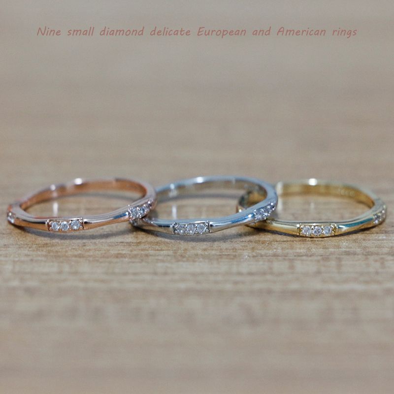 Anello di fidanzamento semplice e alla moda per le donne, nove anelli di nozze minimalisti in oro con cristalli lucidi, taglia 5 - 10_voghion.com
