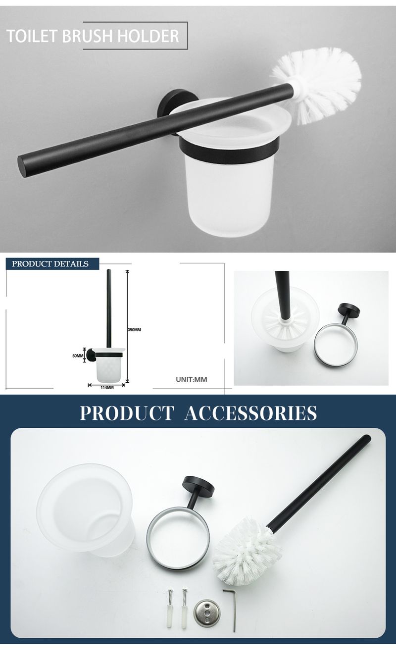 Porte-serviettes transversal noir muet, porte-mouchoirs, crochet à vêtements, brosse de toilette, pot de savon, anneau porte-serviettes, pendentif de salle de bain moleté en acier inoxydable_voghion.com