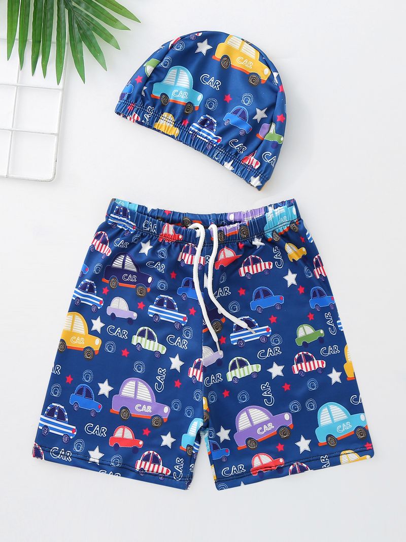 Çocuk Yüzme Şortu Bebek Karikatür Plaj Pantolonu Erkek Boxer Şort Yüzme Şapkası Mayo Erkek Mayosu Sınır Ötesi Toptan_voghion.com