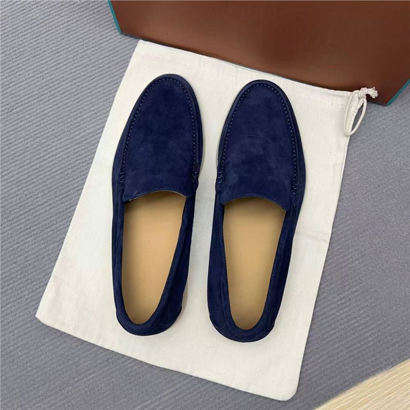 LP Slip-On-Loafer aus echtem Leder 2025 Neue lässige niedrige Absätze aus Rindsleder Dunkelblaue Schuhe_voghion.com