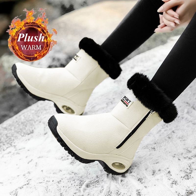 Winter sneeuwlaarzen dames plateau hoge laarzen platte zool kwaliteit warme zwarte nieuwe dames veter comfortabele leren dameslaarzen_voghion.com
