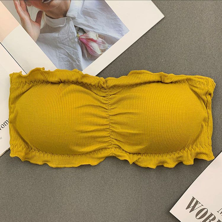 Women's Intimates Ruffled Lace Three Row Buttoned Tube Top With Strapless Invisible Beautiful Back Underwear_voghion.com