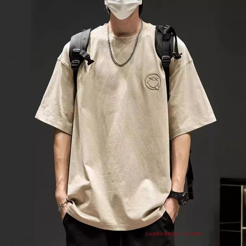 Maglietta corta stampata per uomo, semplice faccina sorridente, mezza, maglietta alla moda e versatile, stile americano, quarto_voghion.com