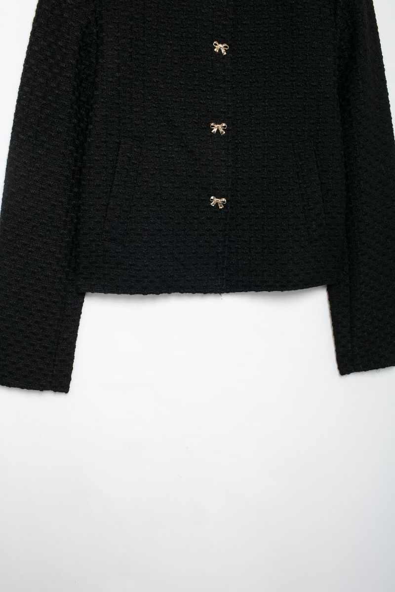 Abbigliamento donna 2024 autunno e inverno nuova moda fiocco bottone decorazione giacca texture_voghion.com