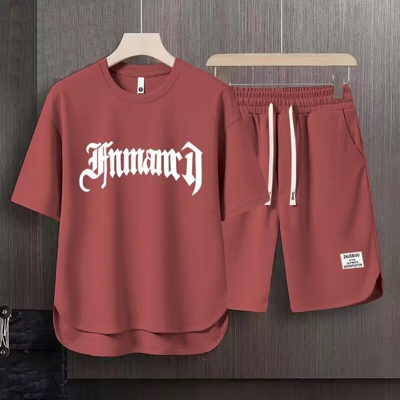 Men's Clothing 2024 Waffle Casual Summer Suit Men's Loose Teen Short sleeved T shirt Shorts Handsome Two piece Suit_voghion.com