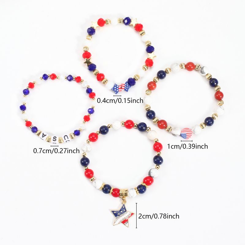 Handgefertigtes patriotisches Perlenarmband mit Natursteinen – USA-Flagge und Stern-Design – Unisex-Schmuck für Männer und Frauen, Größenverstellbar, Fünfzackiger Stern_voghion.com
