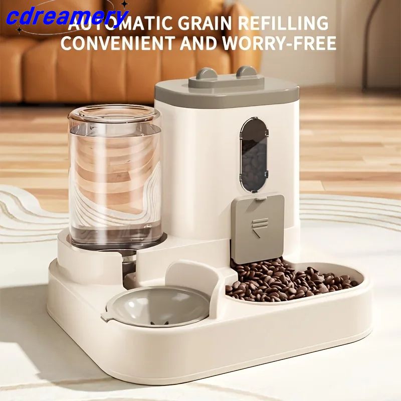 Dispensador de comida para gatos, água e comida integrados, totalmente automáticos, dispensador de água e comida para gatos, dispensador de água fofo_voghion.com