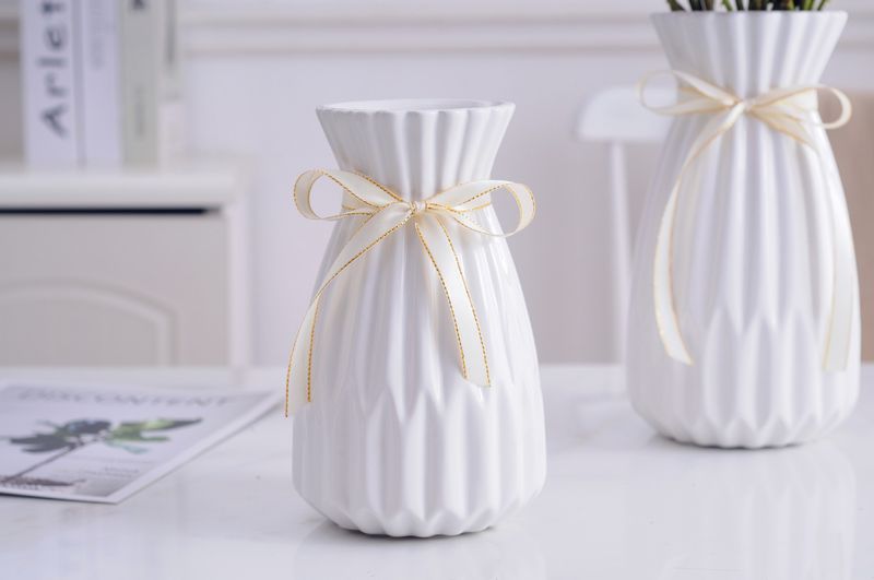 Elegantes weiß-rosa Origami-Keramikvasen-Set – Modernes minimalistisches Wohndekor-Trio (groß, mittel, klein)_voghion.com