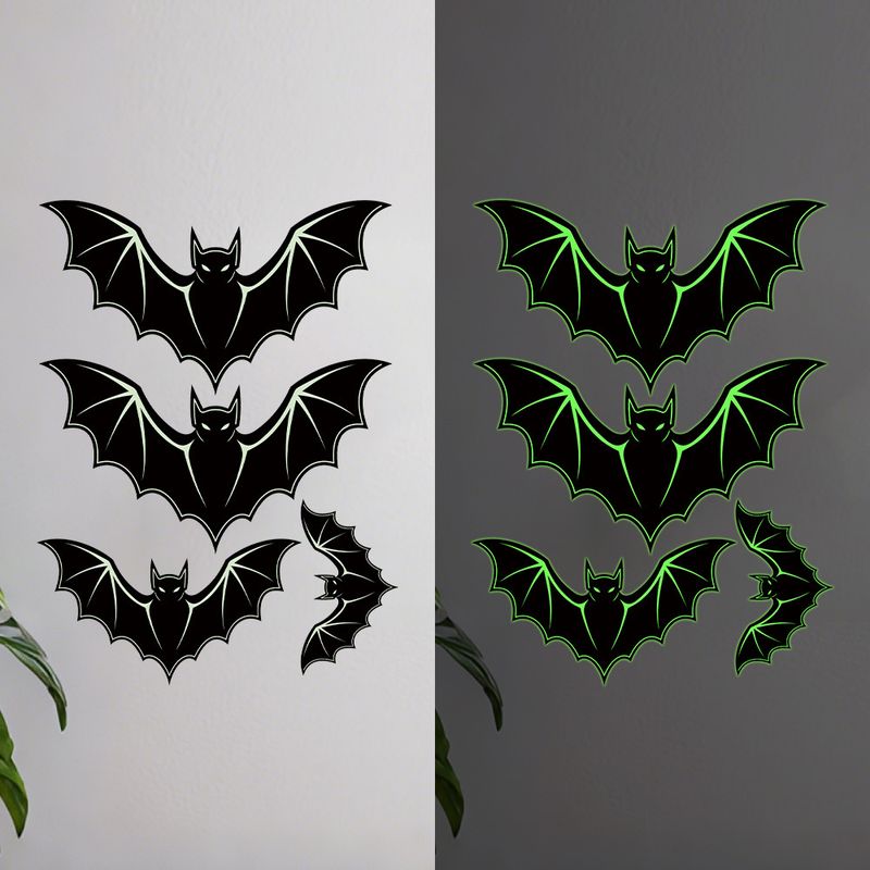 Adesivos de parede de morcego e fantasma de Halloween que brilham no escuro – decoração assustadora autoadesiva para festas, casa e escritório (vários tamanhos e designs)_voghion.com