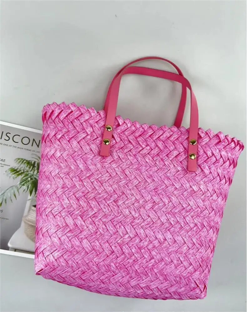 YUSUNIZ Neue Mode Dame Gewebt Tragbaren Korb Frauen Urlaub Strand Freizeit Picknick Eimer Tasche Hand Geschenke_voghion.com