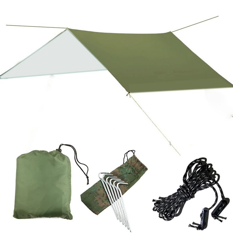 Tenda a baldacchino per esterni, 3-4 persone, rivestita in argento nero, impermeabile, protezione solare, tappetino da spiaggia, telo da campeggio integrato_voghion.com