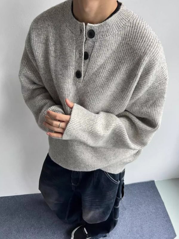 Maglione con scollo a V autunno inverno 2025 da uomo, stile casual, alla moda, con bottoni_voghion.com