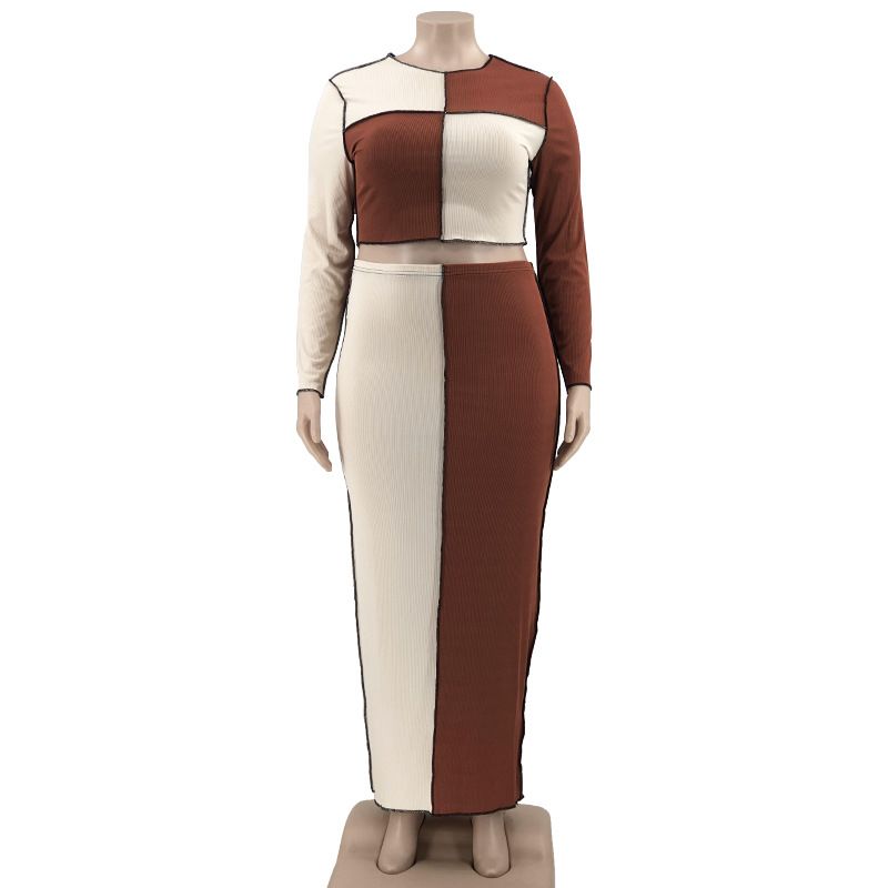 Damen-Spleißfarben-Mode, sexy Plus-Size-Mode-Freizeitanzug_voghion.com