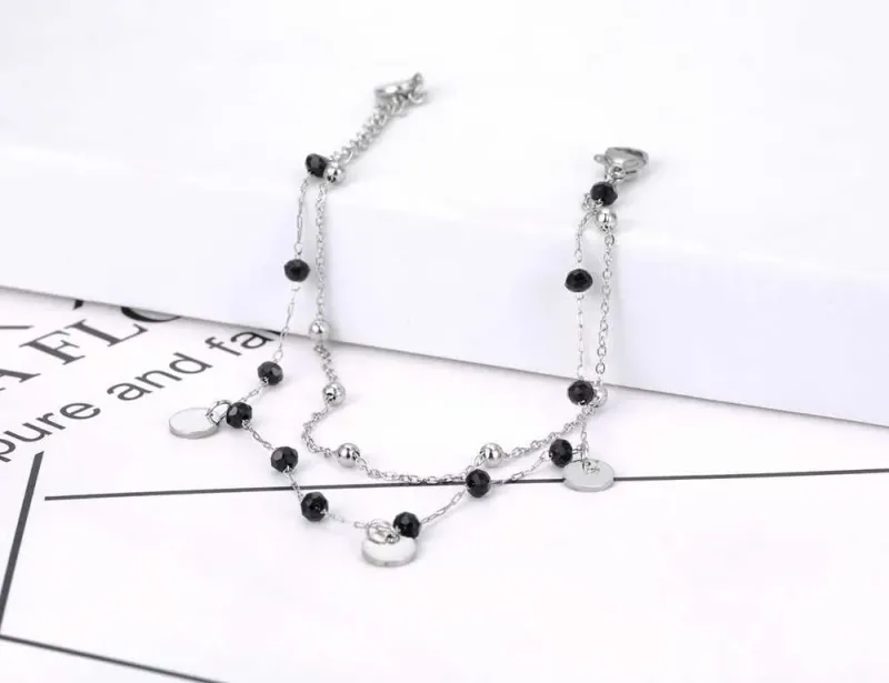 YiKLN Bohemian Titanium Stainless Steel Double Layer Womens Bracelet Original Design Black Crystal Chain Jewelry YB21117_voghion.com