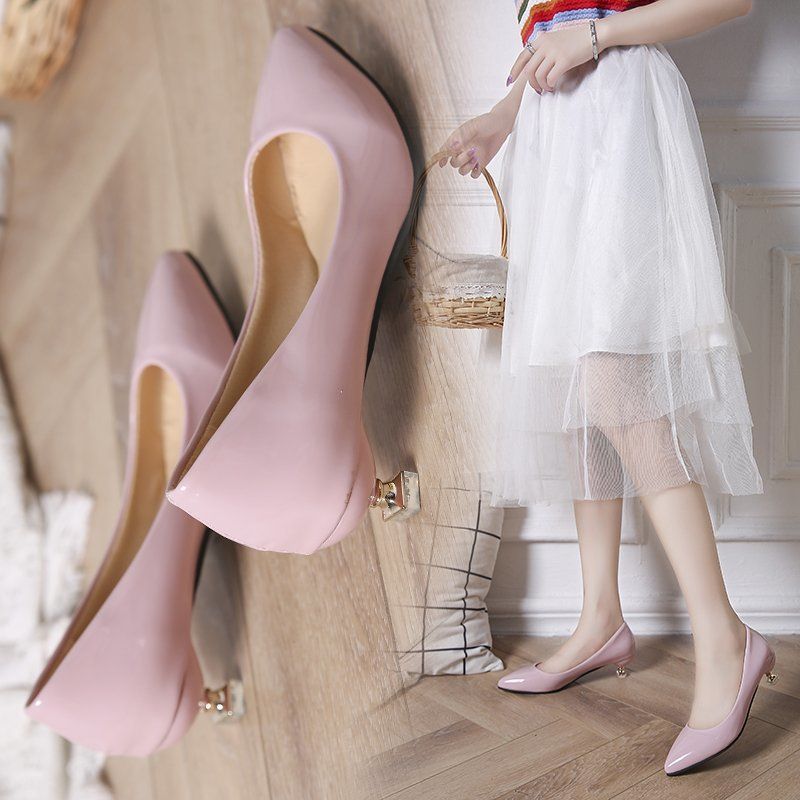 Shallow mouth pointed for women, cat sexy temperament, mid work shoes, thin heels, simple and versatile fashion women's_voghion.com