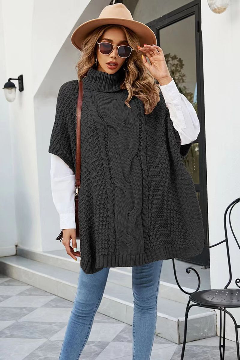 Pull ample en tricot à manches chauve-souris pour femme, automne/hiver_voghion.com