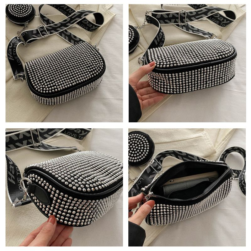 Modische Damentasche schlichten Strass-Intarsien, modieuze Umhängetasche mit een Schulter, trendy Handtasche für_voghion.com