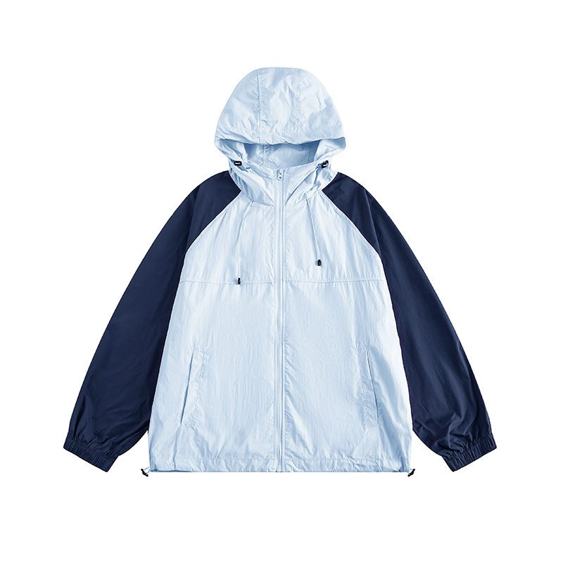 Giacca con cappuccio e maniche con protezione solare ANS Amican di qualità imbattibile per uomo, design sottile, giacca in pelle larga patchwork UPF50+._voghion.com