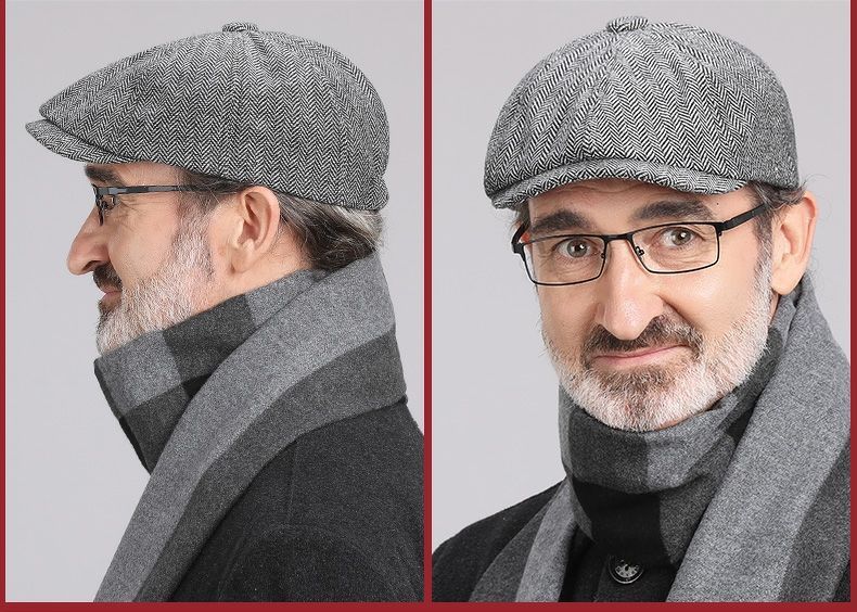 Spring, Fall And Winter Herringbone Octagonal Elastic Beret Men's Painter Newspaper Boy Hat_voghion.com