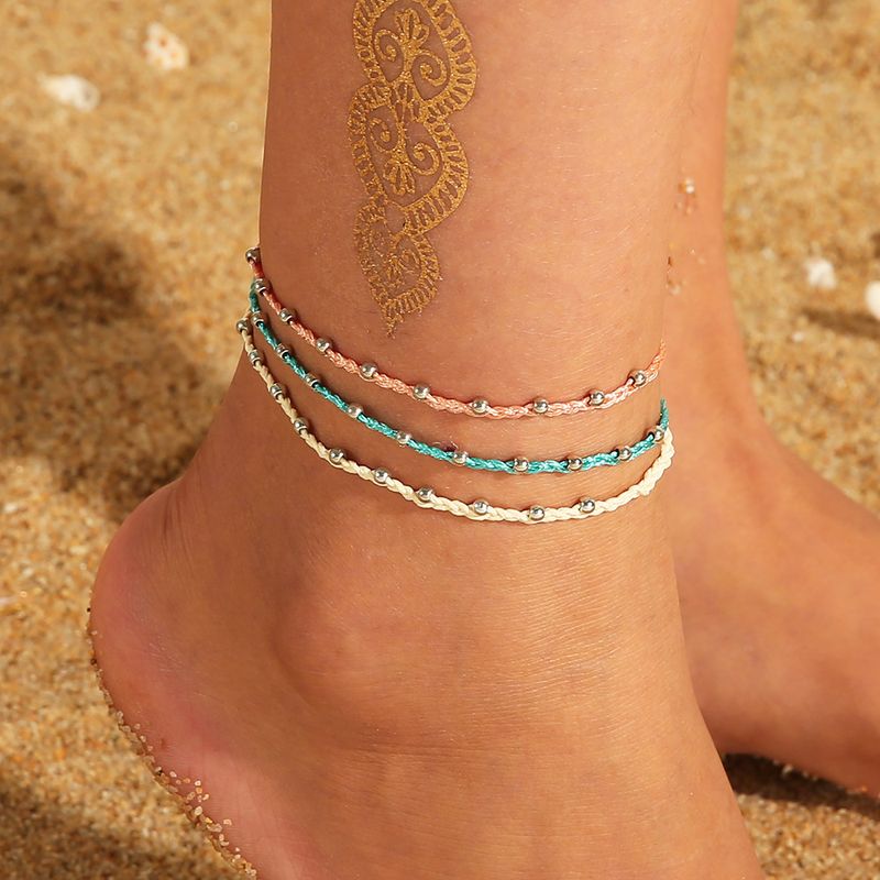 Nova corrente de pés tecida à mão com linha de cera impermeável colorida com conjunto ajustável de 3 peças_voghion.com