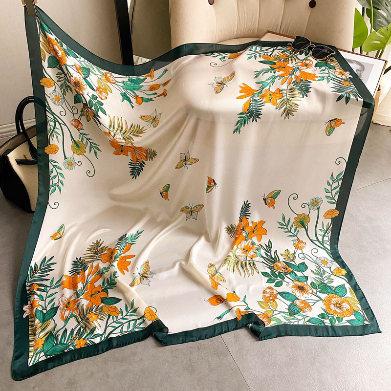 Nouveau foulard carré imprimé en soie imitation printemps 2022 foulard en soie décoration pour femme châle de climatisation polyvalent_voghion.com