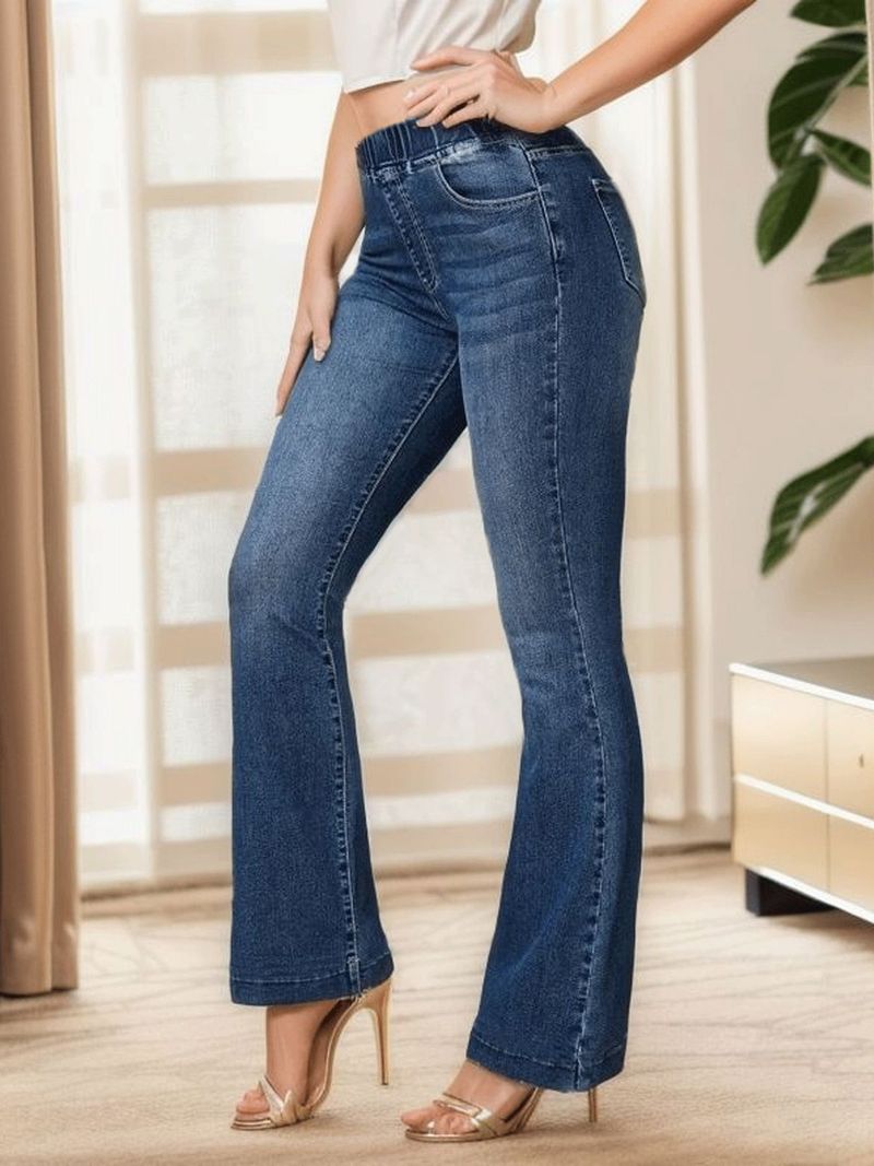 Abbigliamento da donna Jeans elasticizzati di alta qualità con vita elasticizzata e pantaloni attillati con micro pull e sollevamento dei glutei_voghion.com