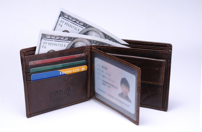 100% äkta läder herrplånbok nytt märkesväska för män svart brun bifold RFID-blockerande läderplånbok myntficka_voghion.com