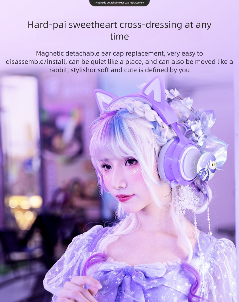Kostenloser Kopfhörerständer】Somic GS510 Over-Ear-Kopfhörer, süßes Katzenohr-Gaming, Bluetooth, kabelgebundenes Spiel, Live-Streaming_voghion.com