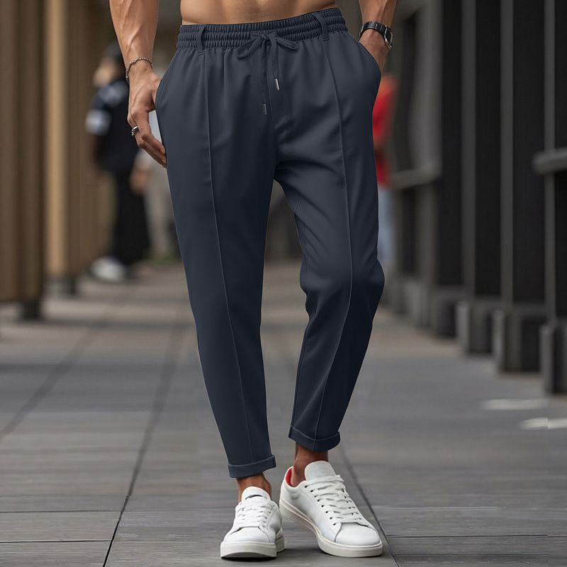 Spring And Autumn American Style Solid Color Casual Simple Plus Size Men's Business Slim Fit Tapered Pants_voghion.com