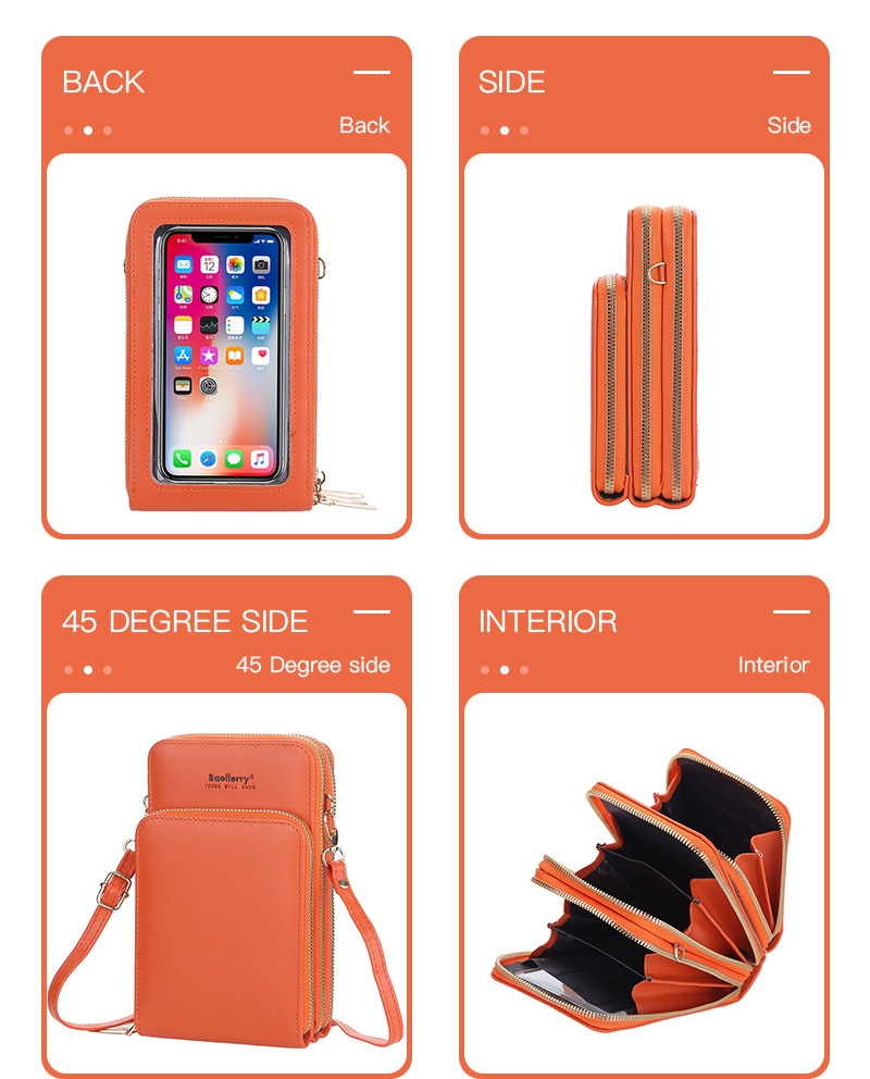 BAELLERRY Borsa a tracolla singola da donna Touch Screen Tre strati Borsa per cellulare Portafoglio con pochette con fibbia_voghion.com