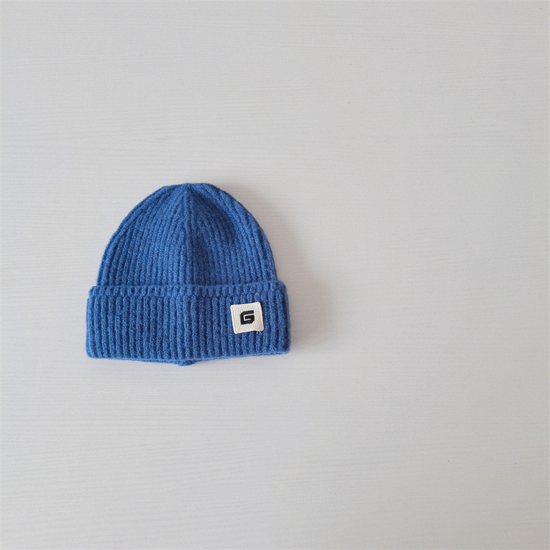 Børnehuer Strikket hue til børn efterår og vinter nyt uldgarn enkelt ensfarvet bogstav uldhue varm pullover hat_voghion.com