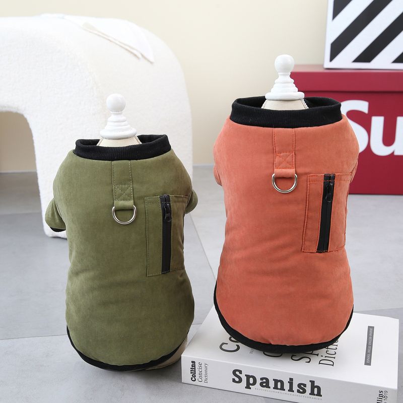 Abbigliamento per animali domestici autunno/inverno per cani con anello di trazione e cappotto in cotone con cerniera in velluto 23 colori_voghion.com
