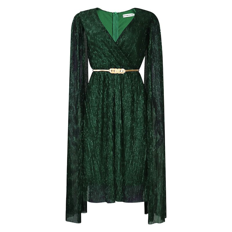 Damenbekleidung Neue V-Ausschnitt Temperament Langarm Cape Taille Kleid Rock_voghion.com