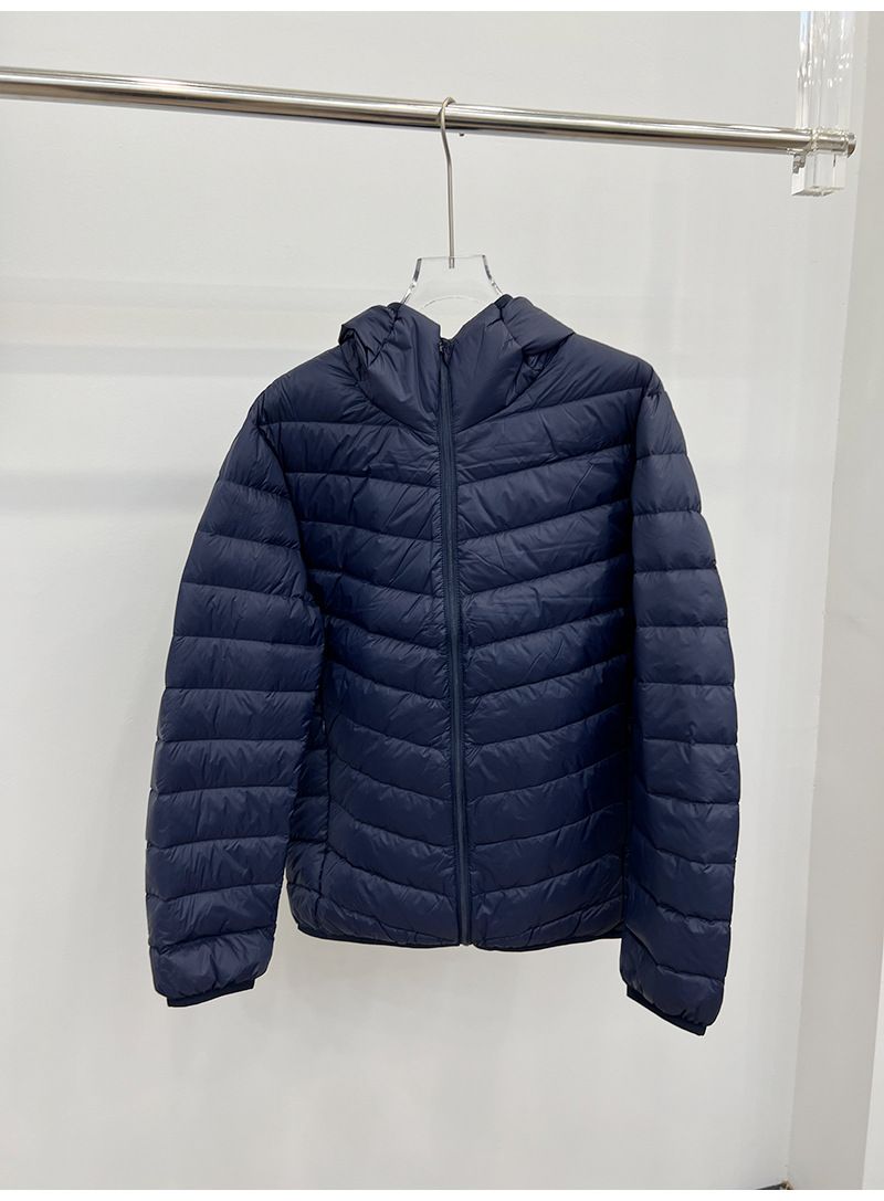Men’s Lightweight Packable Down Jacket – Hooded, Water-Resistant, 600FP (Black/Navy/Gray)_voghion.com
