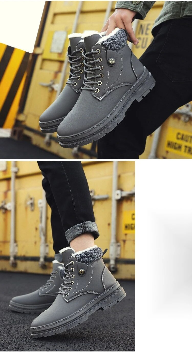 Pelúcia de neve de inverno e isolamento grosso, botas curtas casuais masculinas Martin, cano alto à prova d'água,_voghion.com