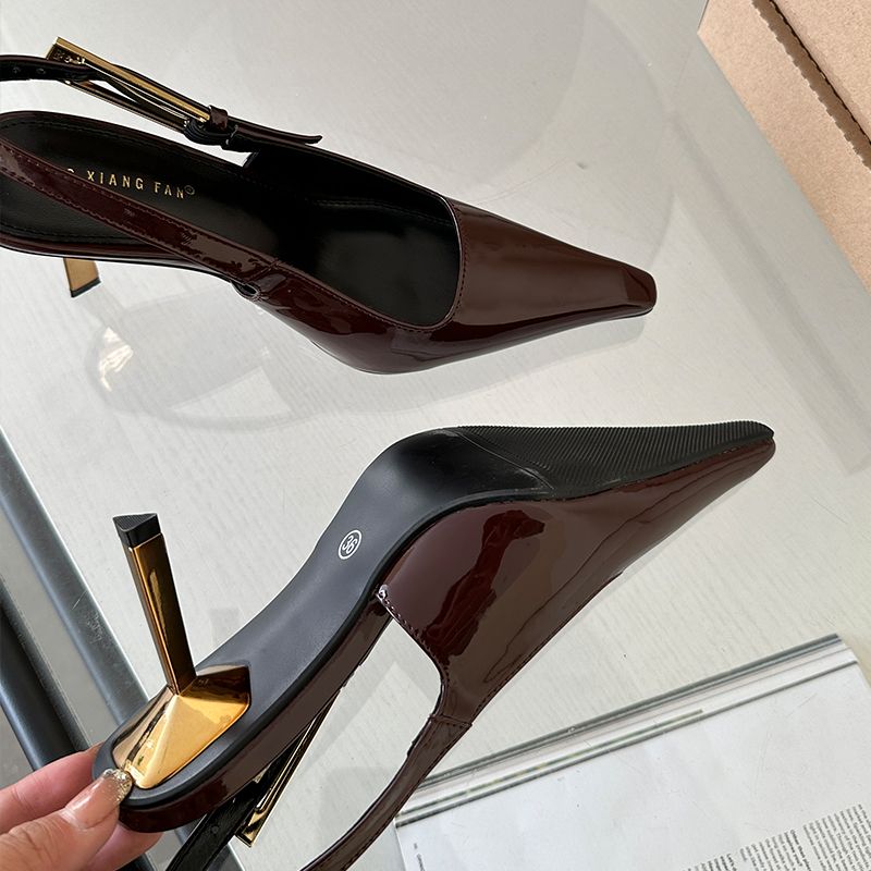 New In 2024 High Heel Strap Buckle Pointed Toe Slingback Fashion Heels Metal Shoes With Décolleté For Women_voghion.com