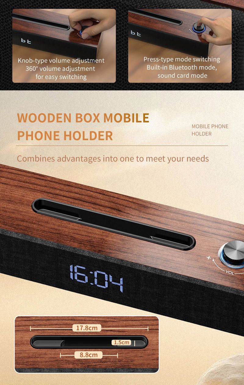 SPA3809 Speaker Wireless Bluetooth 5.3 Small Portable Desktop Loudspeaker Box Subwoofer Knob Control Time Display Audio_voghion.com