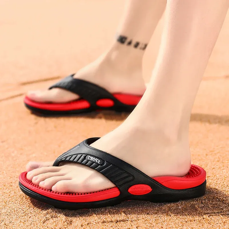 Massage-Flip-Flops für Herren, atmungsaktive Sommer-Strandschuhe, Sandalen für Herren, luxuriöse Flip-Flops, atmungsaktiv, Übergröße, Herren-Hausschuhe, Größe 46_voghion.com