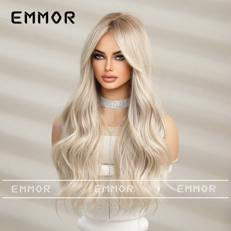 Gradual white blonde wig female long summer female group hair color curly natural fashion big wave wig set_voghion.com