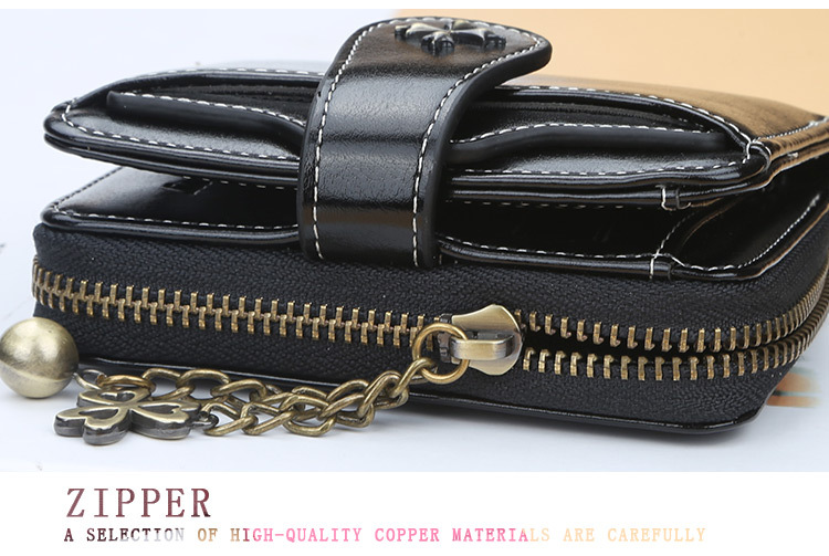 Kleine Geldbörse für Damen mit Reißverschluss, zweifach gefaltet, Vintage-Geldbörse, Gothic-Geldbörse, Mini-Geldbörse aus Leder mit Münzfach_voghion.com