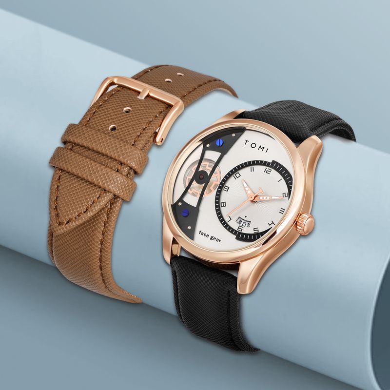 Men's Classic Quartz Watch With Genuine Leather Strap, Minimalist Design, Stainless Steel Buckle, Perfect For Business And Casual Wear_voghion.com